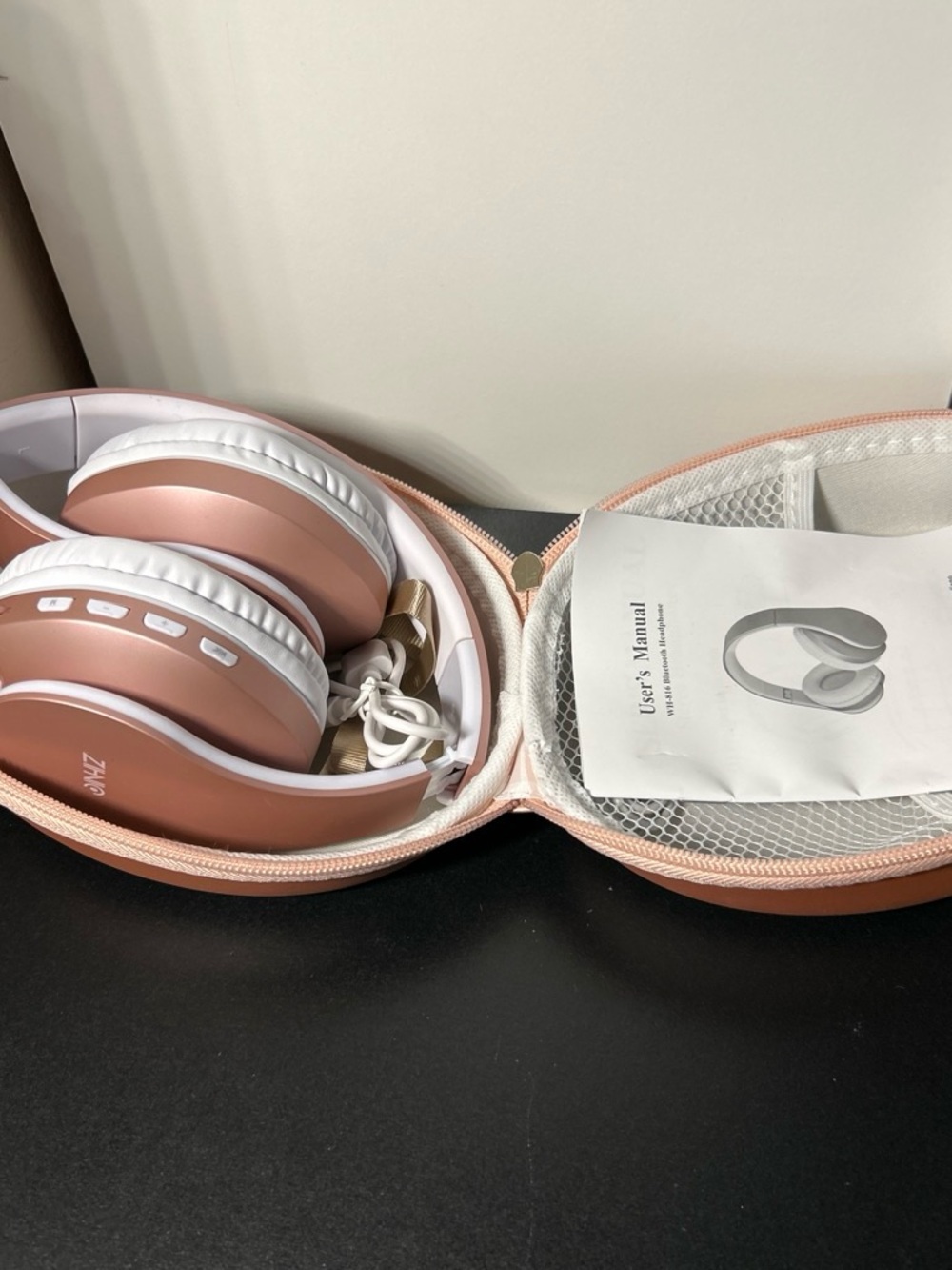 Rose Gold Wireless Over-Ear Headphones with Carrying Case